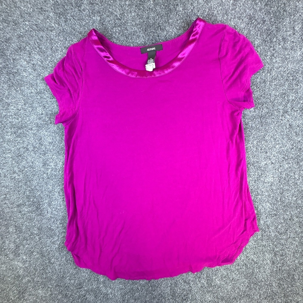 Alfani Blouse Top Womens‎ Medium Hot Pink Pleated Back Round Neck Cap Sleeve